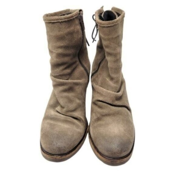 Bos & Co Barlow Back Lace Leather Suede Distressed Ankle Heeled boots Taupe Tan - Picture 2 of 16